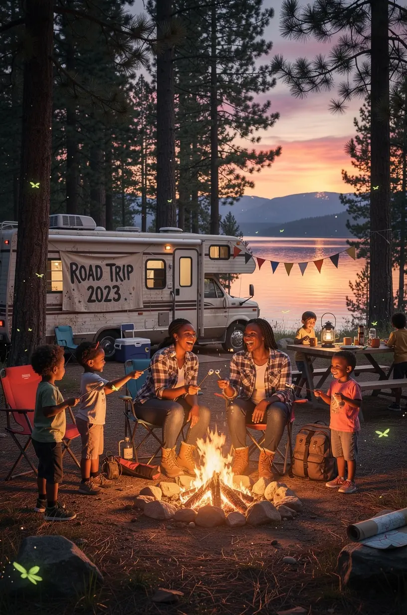 A family packing a car with luggage and travel gear preparing for a multi-day road trip across the country.